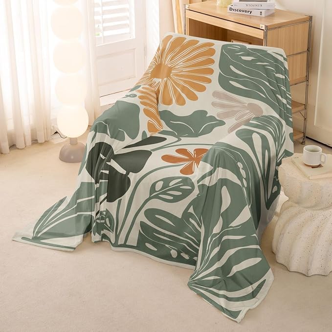 Erosebridal Retro Flower 70S Couch Cover 71" X 91" Groovy Vintage Floral Sofa Cover Sage Green Yellow Sofa Protector Modern Minimalist Non Slip Couch Protector for Pet Cats Kids, Washable - Image 4