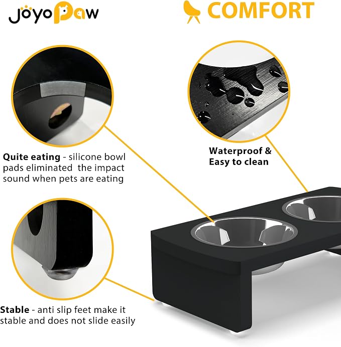 Elevated Dog Bowls, Bamboo Raised Dog Bowl for Small Dogs & Cats, with 2 Stainless Steel Bowls (4'' Tall-20oz Bowl, Black) - Image 4