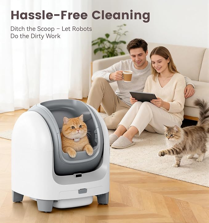 Self Cleaning Litter Box for Large Cats, 18L Extra Large Automatic Cat Litter Box with Pull-Out Waste Drawer, Smart APP Health Tracking, Odor-Seal Deodorizing Multi-Cat Safe Toilet, White - Image 6