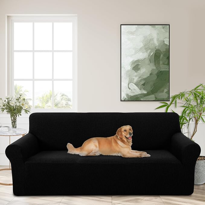 Stretch Couch Covers for Sofa Washable, Large, Black | 3seat sofa covers for 3 cushion couch, Furniture Protector Couch Slipcover cubre sillones para sala for Kids, Dogs by LuxshareHome