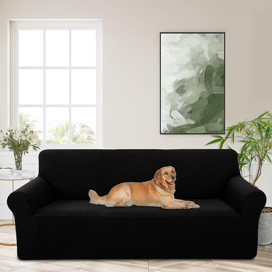 Stretch Couch Covers for Sofa Washable, Large, Black | 3seat sofa covers for 3 cushion couch, Furniture Protector Couch Slipcover cubre sillones para sala for Kids, Dogs by LuxshareHome