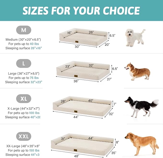 COZY KISS Orthopedic Dog Bed for Extra Large, XXL Dogs Bed, L Shaped Foam Anti-Slip Bottom Giant Pet Cat Sofa with Washable Cover, Suitable for Pet Up to 150 lbs, 48x35x8 inch, Beige ﻿ - Image 4