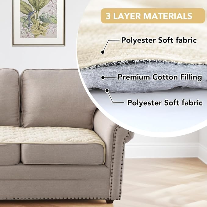 H.VERSAILTEX Couch Cover Chenille Pet Fuzzy Sofa Covers for 2 Cushion Couch Anti Slip Washable Sofa Slipcovers with Strap Soft Couch Protector Cover for Dogs Cats Kids(27.6" x 59", Ivory) - Image 5