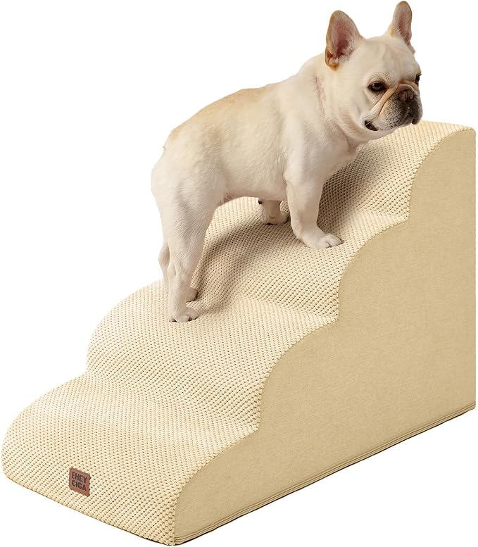EHEYCIGA Curved Dog Stairs Ramp for High Beds 19.7" H, 4-Step Dog Steps for Small Dogs and Cats, Pet Stairs for High Bed Climbing, Non-Slip Balanced Pet Step Indoor, Graige - Image 9