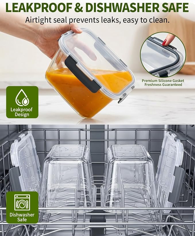 2 Pack 88oz/11 Cups Large Glass Storage Containers with Lids, High Borosilicate BPA Free Airtight Leakproof Meal Prep Containers for Microwave, Freezer & Dishwasher, Kitchen, Gym & Picnic,Baking - Image 4