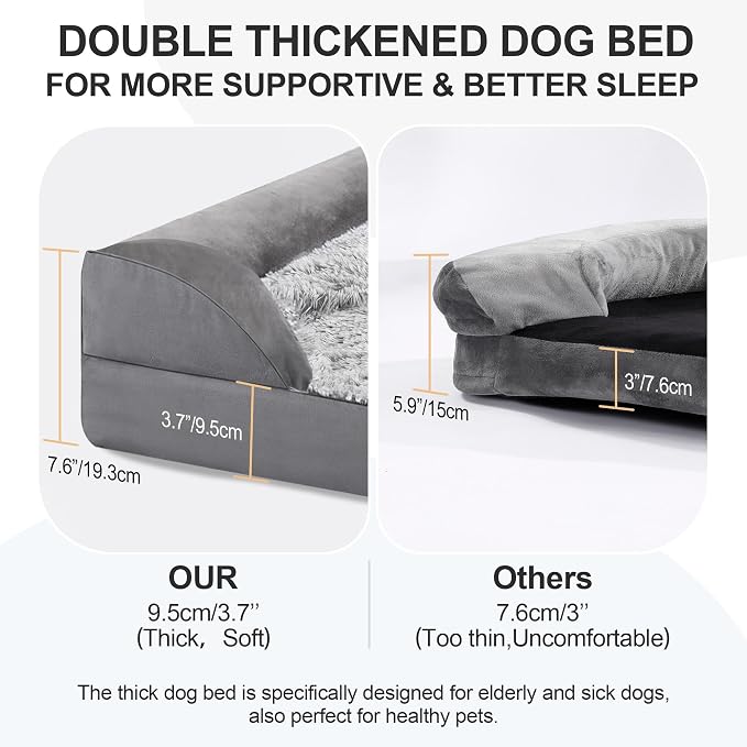 Gimars 3.7in Thickened Orthopedic Dog Bed for Extra Large Dogs, Supportive Dog Sofa Bed with 28D Egg-Crate Foam, Removable Washable Cover, Waterproof Lining for Puppy, Senior, Sick - Image 2