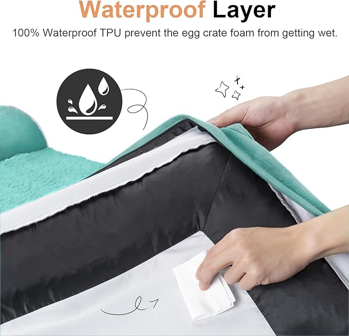 NANUYA Orthopedic Dog Bed for Jumbo Dogs, 53 x 42 Inch, Aqua Blue | Egg crate foam for joint support, 3-sided bolster pet sofa, waterproof lining, washable cover, and non-skid base - Image 4