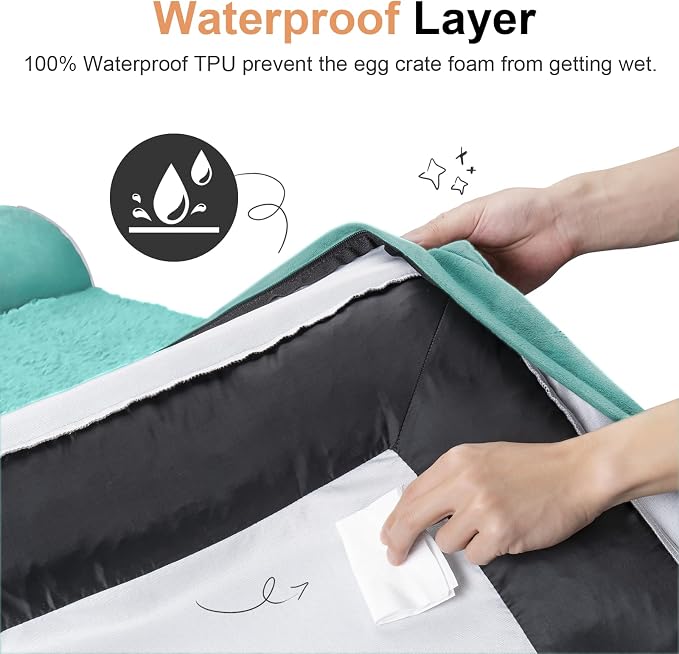 NANUYA Orthopedic Dog Bed for Medium Dogs, 30 x 20 Inch, Aqua Blue | Egg crate foam for joint support, 3-sided bolster pet sofa, waterproof lining, washable cover, and non-skid base - Image 4