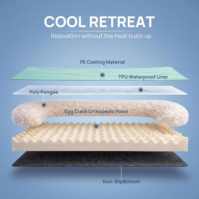 Cooling Dog Bed for Summer, Extra Large Orthopedic Cool Pet Bed with Sides, Q-Max >0.45, Egg Crate Foam with Removable Washable Cover for Large Dogs, Light Aqua - Image 7