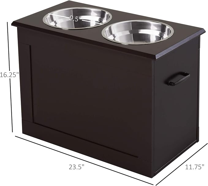 PawHut Raised Pet Feeding Storage Station with 2 Stainless Steel Bowls Base for Large Dogs and Other Large Pets, Coffee | with2 Stainless Steel Bowls Base for Other Large Pets - Image 7