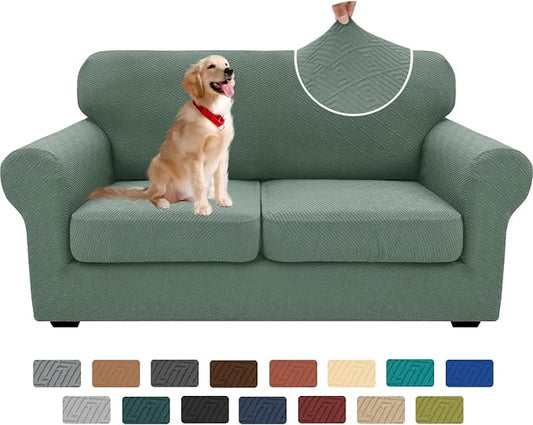 XINEAGE New 3 Pieces Couch Covers for 2 Cushion Sofa Super Stretch Loveseat Slipcover Pet Dog Universal Slip Cover Anti Slip Love Seat Furniture Protector (Pea Green, 55"-69") by XINEAGE