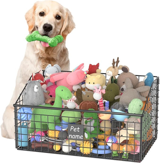 Kaiferty Indestructible Dog Toy basket, Large Toy Bin for Dogs,Pet Toy Bin Dog Metal Basket Organizer Storage for Toys Food Storage (Black) by Kaiferty