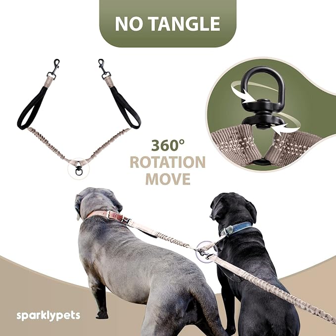 SparklyPets Hands Free Double Dog Leash – Dual Leash for Medium and Large Breeds – Lead for 2 Dogs with Padded Handles, Reflective Stitches, No Pull, Tangle Free (Brown) - Image 5