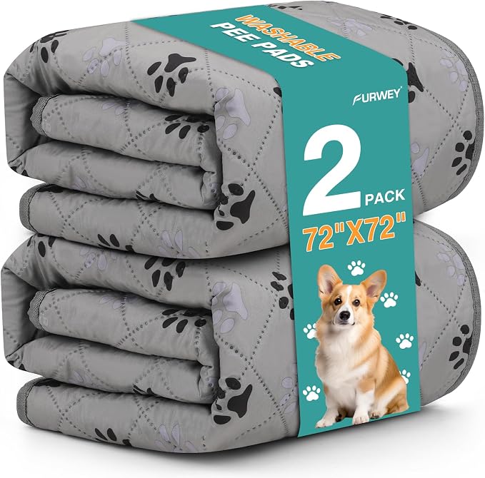 FURWEY 2 Pack Extra Large 72"X72" Washable Pee Pads for Dogs Super Absorbent Dog Training Pads Non-Slip Waterproof Pet Training Pads Mats Whelping Pads for Dogs Cats Puppy by FURWEY