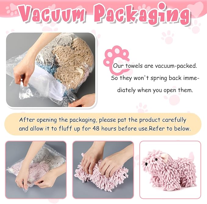Tegeme 4 Pcs Chenille Dog Hand Towel Fuzzy Towel Absorbent Microfiber Soft for Bathroom Kitchen Washstand (Gray Brown Pink Blue,Standing Dog) - Image 2