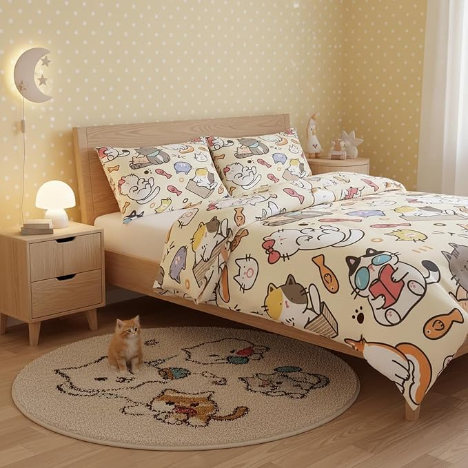 QOOMO Kawaii Cat Comforter Queen,Kawaii Animals Comforter Set for Kids Teens Girls,3Pcs Bedding Set Printed Comforter with 2 Pillowcases,Down Alternative,Soft and Lightweight，Queen Size - Image 3