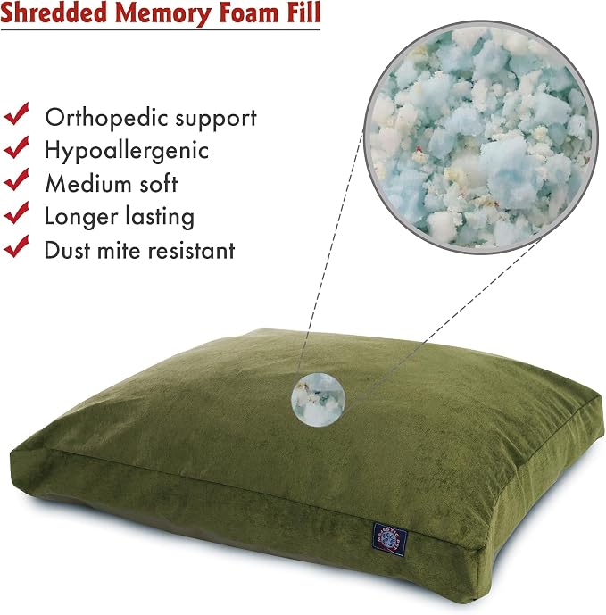 Majestic Pet Shredded Memory Foam Dog Bed Large with Removable Washable Cover – Rectangle Orthopedic Dog Bed–Durable Dog Crate Bed-Flat Dog Bed for Senior Dogs - (44x36) L - Villa - Fern - Image 3