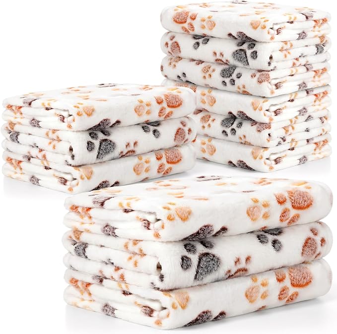 Tegeme 12 Pcs Pet Blankets 41 x 30 Inch Soft Fluffy Fleece Dog Cat Warm Paw Print Pattern Blankets Flannel Throw for Pets Dog Puppy Cat(White, Gray) by Tegeme