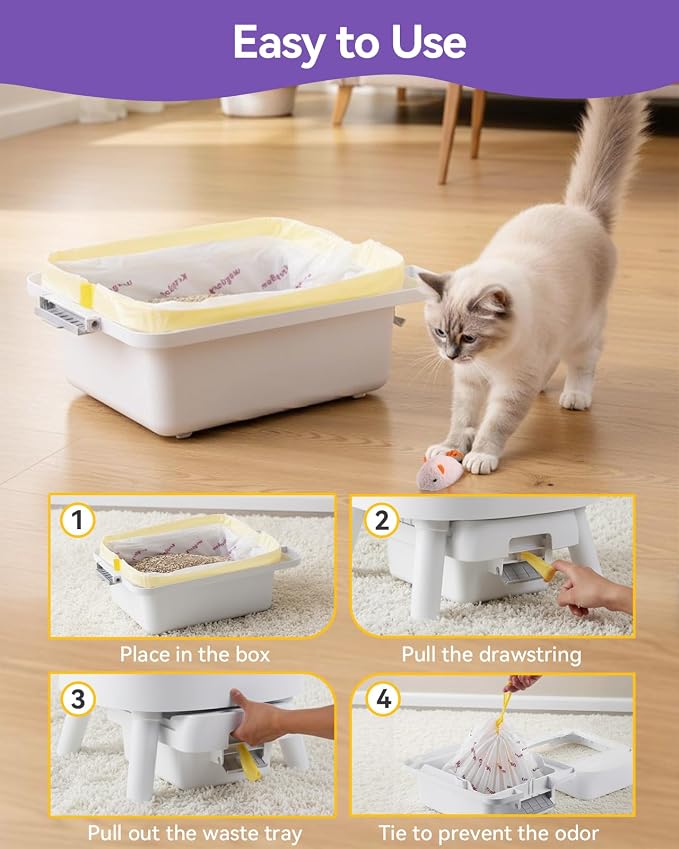 180 Count Automatic Cat Litter Box Liners Compatible with PetPivot AutoScooper 11/12 and Similar Open Top Self Cleaning Litter Box, Heavy Duty Cat Litter Bags Liners with Drawstring, 25.19" x 11.8" - Image 6