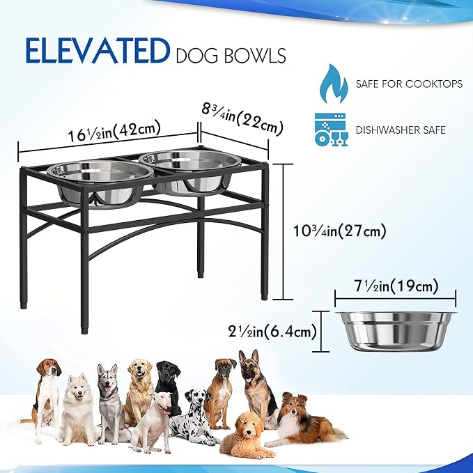 LUEXBOX Dog Bowls, Raised Pet Feeder with Stand, Stainless Steel, 10.5 inch Height, Medium or Large Breeds - Image 3
