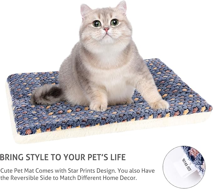 Mora Pets Cat Bed Ultra Soft Dog Crate Pad Star Print 14 x 17.5 inch Blue | Washable Crate Mat for Small Dogs and Indoor Cats, Reversible Fleece Dog Kennel Pad, Flat Pet Bed, Cat Carrier Mat - Image 5