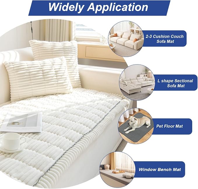 GKXLH New Thick Sofa Covers Washable - Soft Corduroy Universal Sofa Cover 2 3 4 Seater, Non-Slip Couch Cover, Couch Seat Covers Sofa Slipcovers Furniture Protector for Living Room (White, 90x160cm) | Soft Corduroy Sofa Cover, Corner Sofa Cover for Dogs... - Image 3