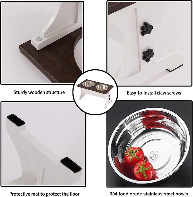 Piskyet Elevated Dog Bowls,Farmhouse Dog Bowls Stand, Raised Dog Bowl with 2 Stainless Steel Wooden Dog Bowls,7 Cups 11''H_55 oz Bowl-White, GWJ-01 - Image 6
