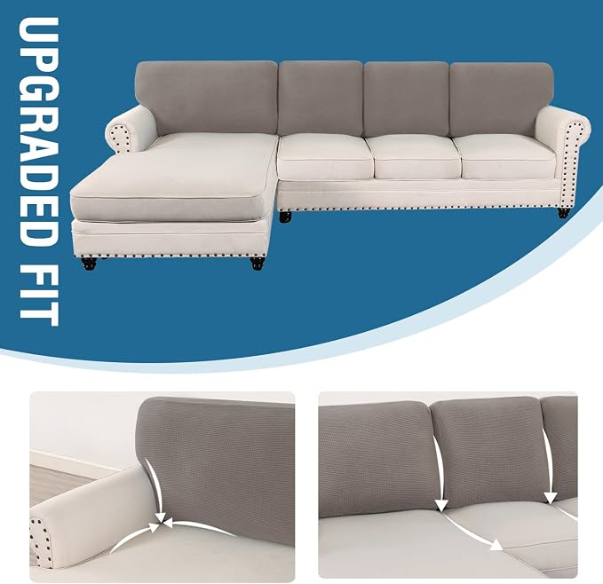 H.VERSAILTEX Backrest Cushion Covers Sectional Couch Back Cushion Covers for Sectional Sofa Set for Both Left/Right Couch (Back Only: 1 Chaise + 3 Sofa, Taupe) - Image 7