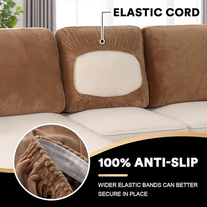 PrinceDeco Velvet Cushion Covers for Sectional Couch, Camel - Image 4