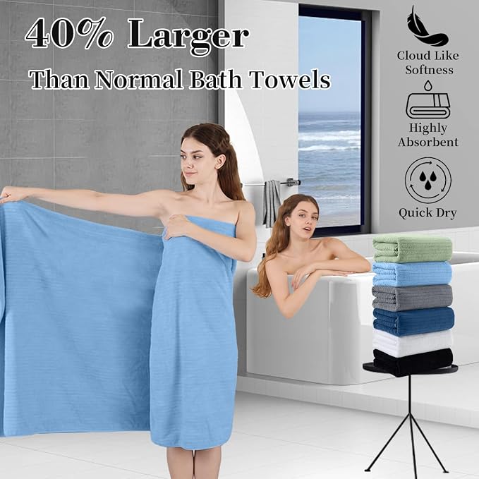 Extra Large Bath Sheet Set of 4,Ultra Soft Fluffy Towel,35”x 70”Oversized Bath Towel Set,Premium Microfiber Bathroom Towel Set Highly Absorbent Quick Dry Shower Towel for Bathroom,Hotel,Spa (Blue) - Image 4