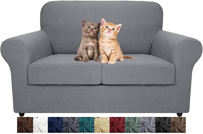 MAXIJIN 3 Piece Couch Covers for 2 Cushion Couch Super Stretch Loveseat Slipcover Dogs Pet Proof Fitted Furniture Protector Spandex Non Slip Sofa Love Seat Cover Washable (Loveseat, Light Gray) by MAXIJIN