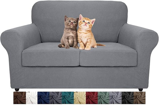 MAXIJIN 3 Piece Couch Covers for 2 Cushion Couch Super Stretch Loveseat Slipcover Dogs Pet Proof Fitted Furniture Protector Spandex Non Slip Sofa Love Seat Cover Washable (Loveseat, Light Gray) by MAXIJIN