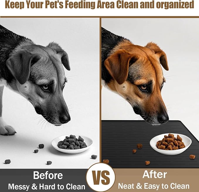 40"x30" Extra Large Silicone Pet Food Mat, XXL Pet Feeding Mat with Raised Edges, Waterproof Dog Bowl Mat for Food and Water, Cat and Dog Placemat for Floors, Light Gray - Image 3
