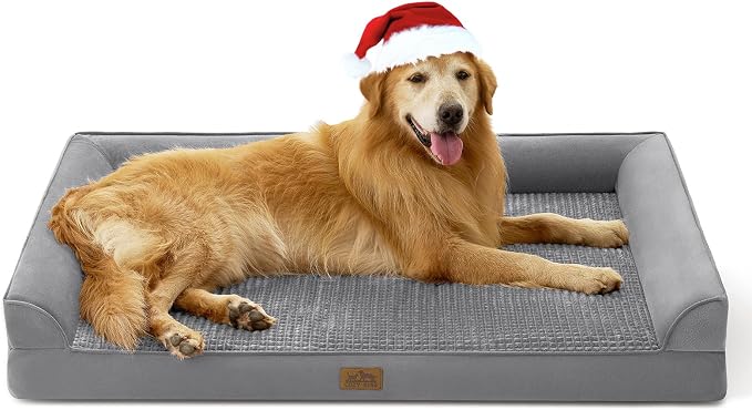 COZY KISS Dog Beds for Extra Large Dog, XXL Bolster Pet Couch with Waterproof Lining, Egg Crate Foam Sofa for Pets Up to 150 lbs, U-Shaped, 48x35x8 inch, Grey by COZYKISS