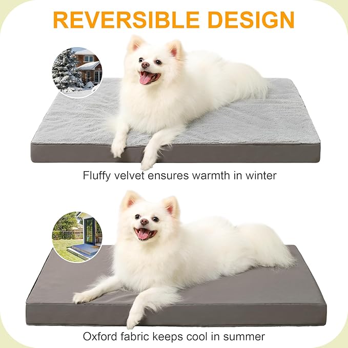 KSIIA Orthopedic Dog Bed, Deluxe Plush Waterproof, 29 x 18 Inch, Gray, 3-Inch Thick High-Density Egg Crate Foam, Removable Cover, Machine Washable | Deluxe Soft Plush Dog Crate Bed, Machine Washable Pet Mat with 3-Inch Thick High-Density Egg Crate Foam... - Image 4