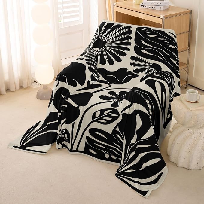 Erosebridal Boho Floral Couch Cover 71" X 91" Black Flower Sofa Cover Vintage Abstract Floral Leaves Couch Protector Aesthetic 70S Modern Sofa Protector for Cushion Couches Sofas, Washable Non Slip - Image 4
