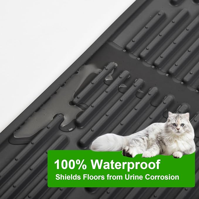 Gosmol Cat Litter Mat XXL 38" x 25" Extra Large Waterproof Trapping Mat with Raised Points, Easy Clean Litter Mat, Non-Slip Silicone Cat Mats for Litter Boxes & Floor-Black - Image 6