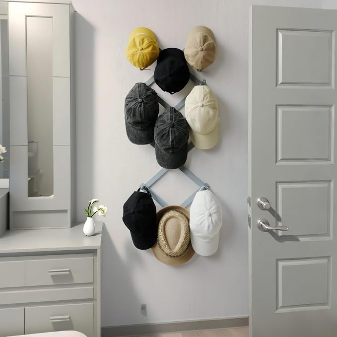 SKOLOO Hat Rack for Wall with 14 Hooks, Solid Wooden, Modern, Expandable Coat Rack Wall Mount for Coats, Hats, Bags, Baseball Caps, Dusty Gray Oak - Image 5