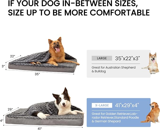 Orthopedic Memory Foam Bed for Large Dogs, Waterproof Cooling Pet Mats for Crate with Removable Washable Cover,Ideal for Arthritic Dogs (X-Large-41"x 29" x 4", Rose Plush+Blanket) - Image 5