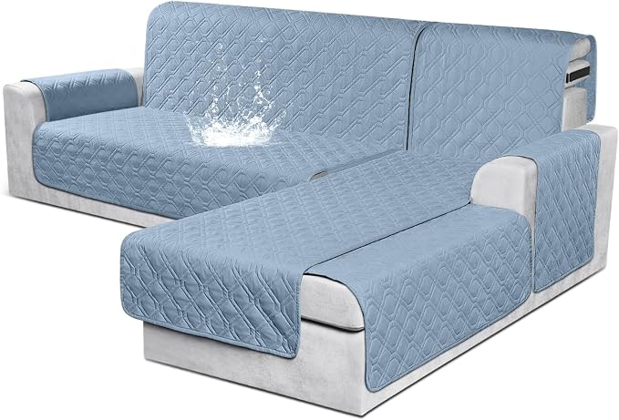 VANSOFY Sectional Couch Covers 100% Waterproof L Shaped Sofa Slipcover 3pcs Reversible Chaise Lounge Cover for Sectional Sofa Furniture Protector Cover for Pets Dog Cat(Small, Azuree) by VANSOFYFURNITURECOVERS