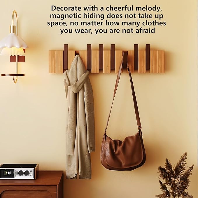 Wall Mounted Coat RackHooks Piano Key Hangers Natural Solid Wood Hanger Non-Woven Fabric Clothes Hangers for Closet, Kitchen, Bedroom, Bathroom, Entryway (Walnut-Beech, 12 Hooks) - Image 11