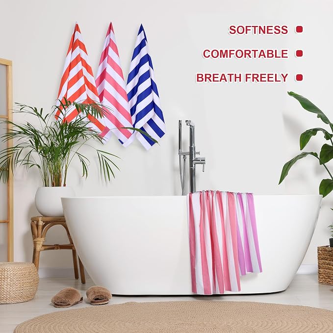 EBOOT 10 Pack Oversized Beach Towel Set Extra Large Pool Towels Microfiber Quick Dry Swim Blanket for Adult Women Men Face Hand Body Bath Travel Pool(Fancy Color,28 x 59 Inch,Cabana Stripe) - Image 4