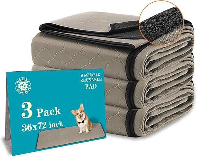 Bunlitent Washable Pee Pads for Dogs 36" x 72", 3 Pack, Reusable Puppy Pads | Reusable, Quick Dry, Anti-Slip, Waterproof, Whelping Pad for Pet, Playpen, Incontinence, Housebreaking, Training, Brown by Bunlitent