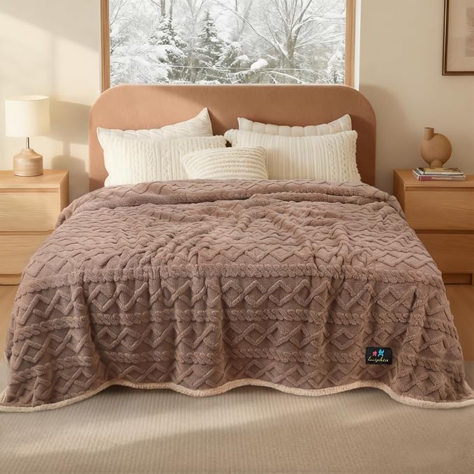 Luciphia Waterproof Blanket for Twin Bed Reversible Fleece Couch Cover | Reversible waterproof pet blanket soft fleece machine washable protect couch bed, Khaki-thicken 85" x 57" by luciphia