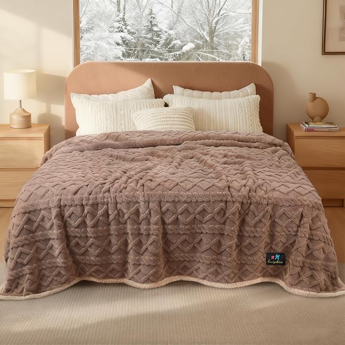 Luciphia Waterproof Blanket for Queen Bed Reversible Fleece Couch Cover | Reversible waterproof pet blanket soft fleece machine washable protect couch bed, Khaki-thicken 90" x 82" by luciphia