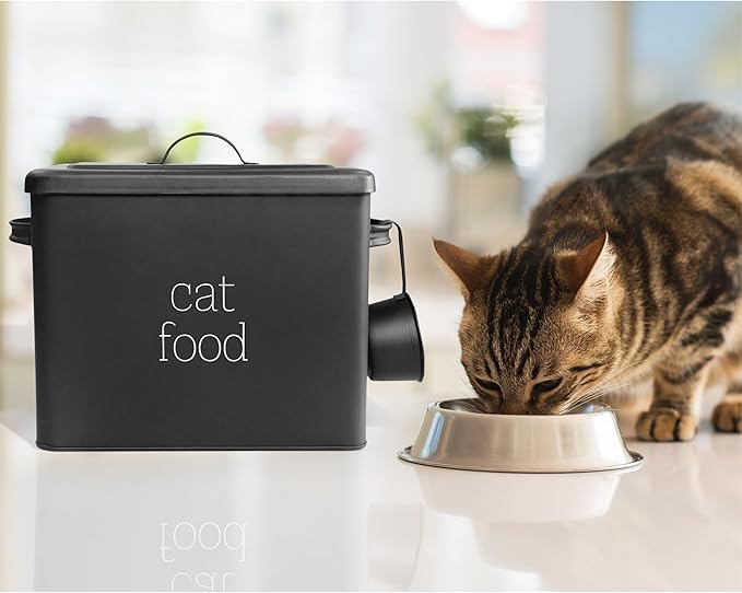 AuldHome Design Farmhouse Cat Food Container (Black) Enamel Look Rustic Cat Food Bin with Scoop - Image 4
