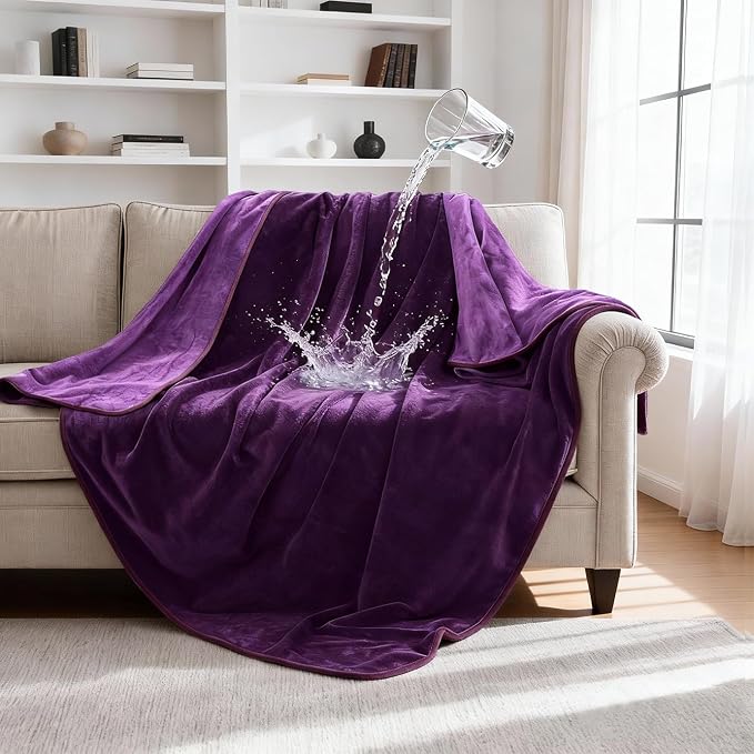 gogobunny Waterproof Blanket for Dogs and Cats, Reversible Flannel Double-Sided Furniture Protector for Couch Sofa Bed Against Spills & Pet Fur (60" x 80", Dark Purple/Light Purple) by gogobunny