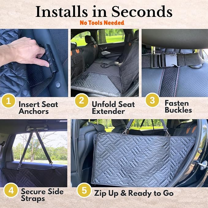 Dog Car Seat Cover for Back Seat with Hard Bottom, PU Leather Back Seat Extender for Dogs, Waterproof Dog Hammock Holds 400 lbs, Anti-Scratch Nonslip Universal Fit Pet Seat Protector, - Image 7