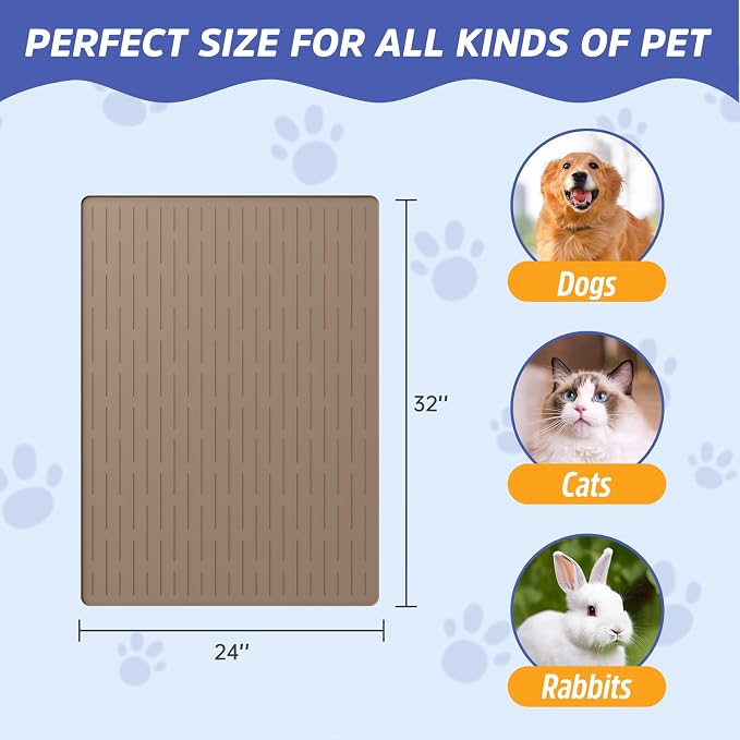 Large Dog Mats for Food and Water, 32"x24" Waterproof Pet Food Mats for Floor Nonslip Silicone Bowl Mats with Raised Edges - Image 2