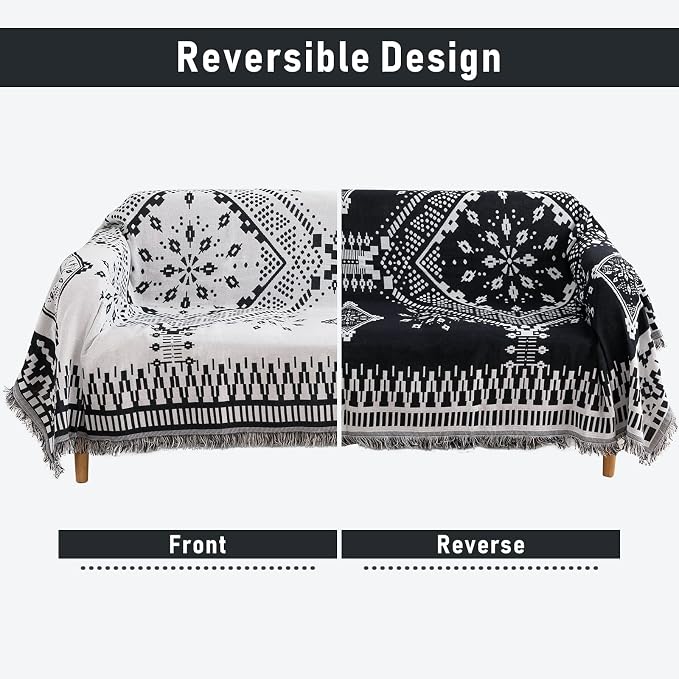 Homcosan Sofa Slipcovers Towel Reversible Couch Cover for 4 Seat Cushion Blanket Sofa Cover Geometrical Couch Slipcovers with Tassels Couch Protector for Pets, Kids （XX-Large - Image 2